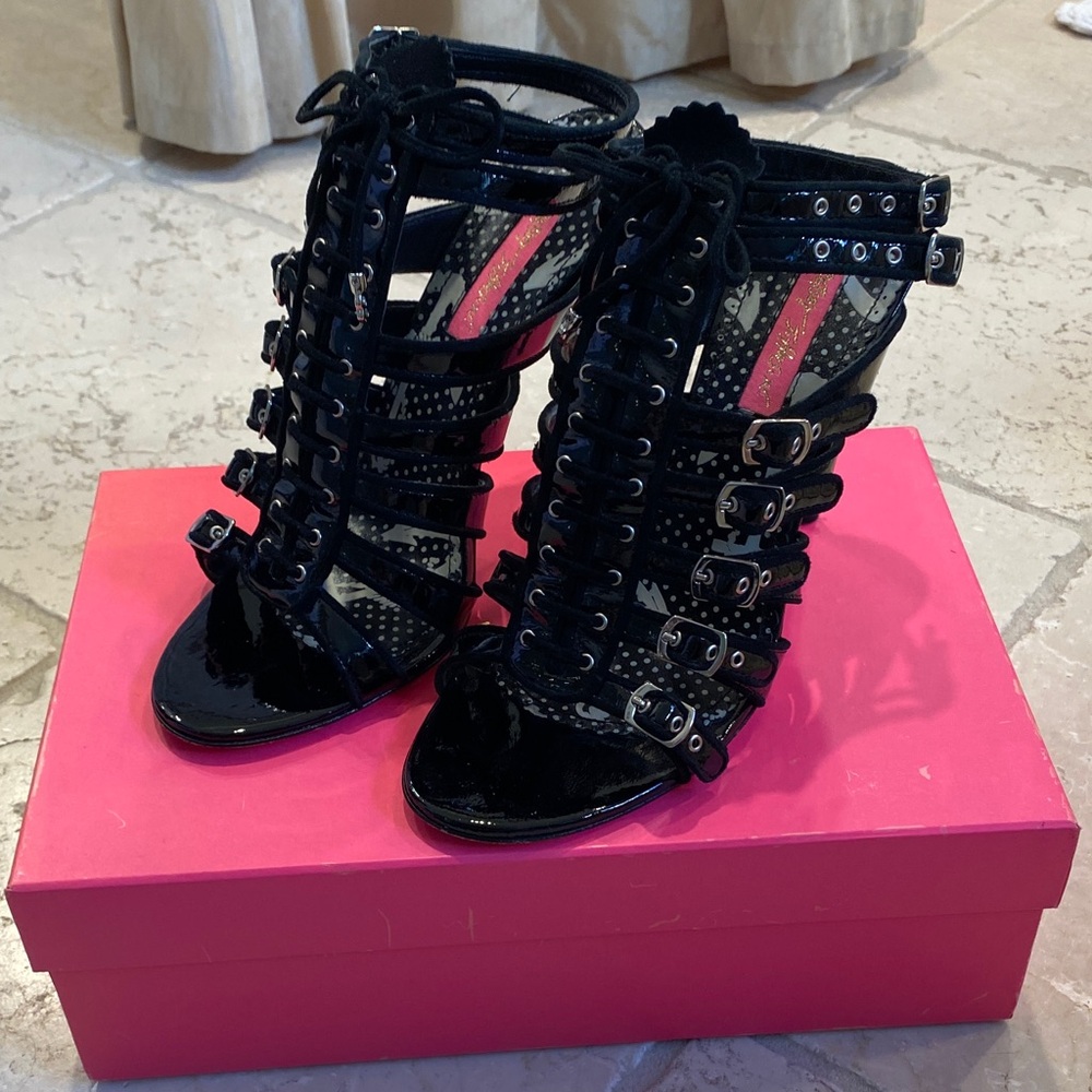Betsey Johnson Black and Pink Strappy Heels